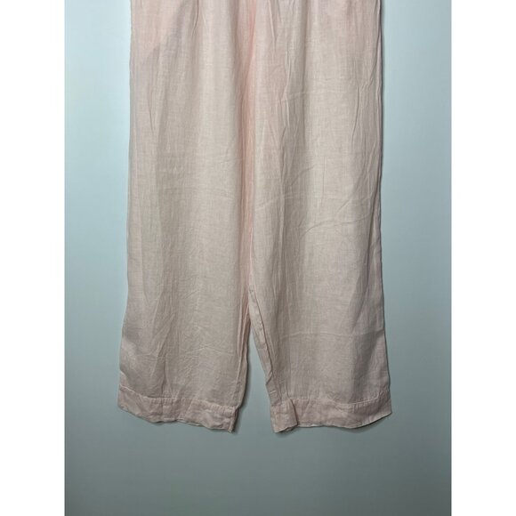 FLAX Wide Leg Elastic Waist Pull On Pant 100% Linen Lightweight Pink Pockets Med - Picture 3 of 9